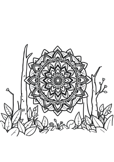 Indian Style Mandala In Forest Coloring Page