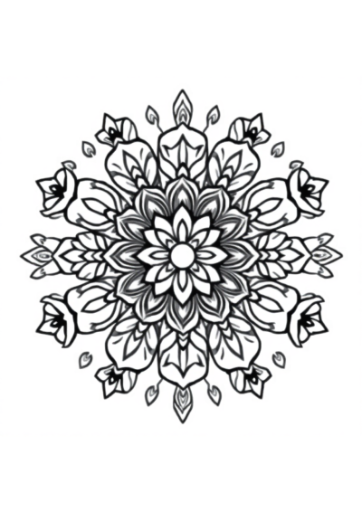 Indian Style Mandala With Flowers Coloring Page