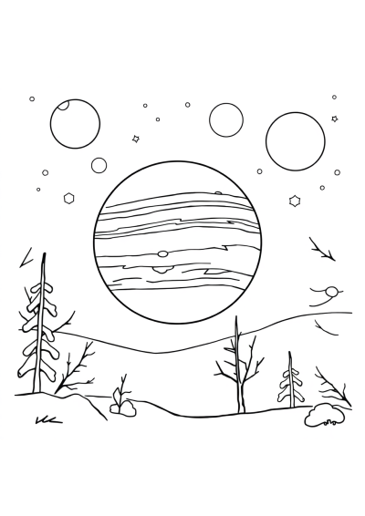 Jupiter And Moons In Winter Coloring Page
