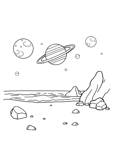 Jupiter And Moons On Beach Coloring Page