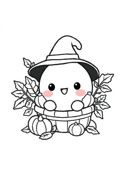 Kawaii Autumn Harvest Coloring Page