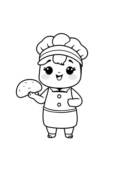 Kawaii Baker With Bread Coloring Page