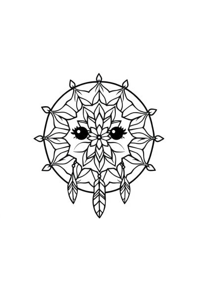 Kawaii Dreamcatcher Mandala Coloring Page