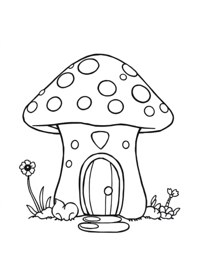 Kawaii Fairy Mushroom House Coloring Page