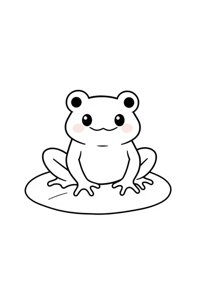 Kawaii Frog On Lily Pad Coloring Page