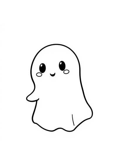 Kawaii Ghost Friendly Coloring Page