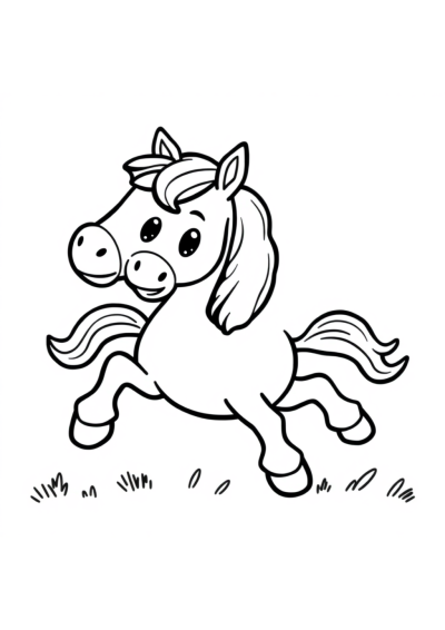 Kawaii Horse Running Coloring Page