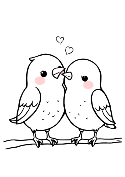 Kawaii Love Birds Coloring Page