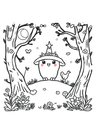 Kawaii Magical Forest Coloring Page