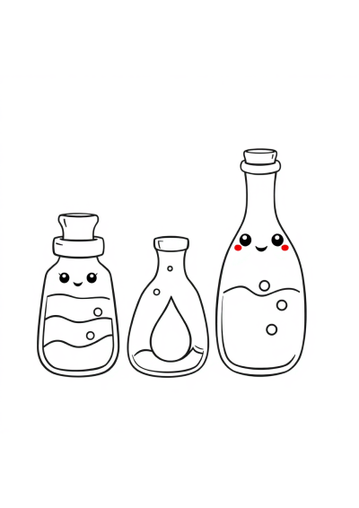 Kawaii Magical Potion Bottles Coloring Page