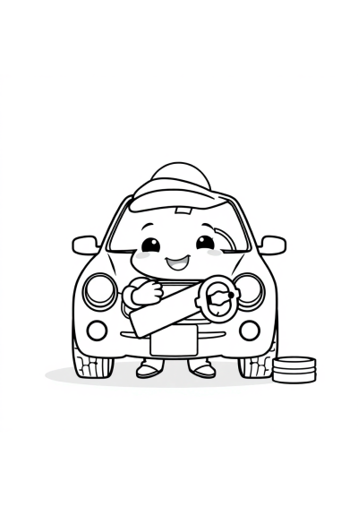 Kawaii Mechanic Fixing Car Coloring Page