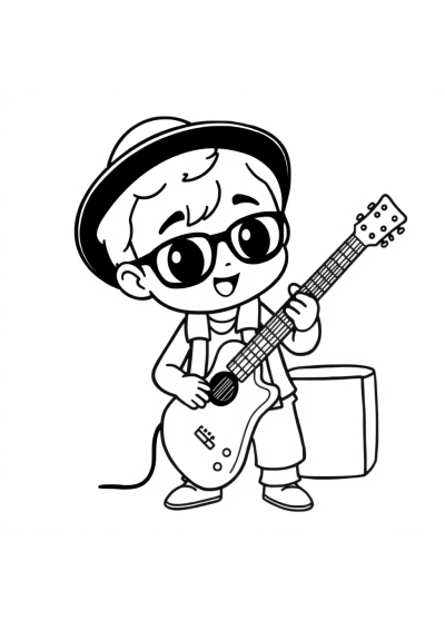Kawaii Musician Playing Guitar Coloring Page