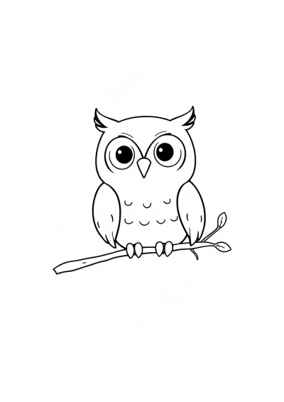 Kawaii Owl On Branch Coloring Page