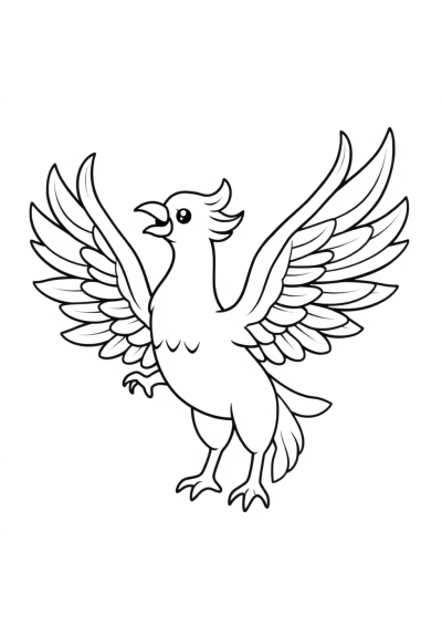 Kawaii Phoenix Rising Coloring Page