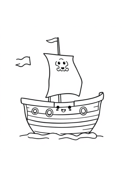 Kawaii Pirate Ship Coloring Page