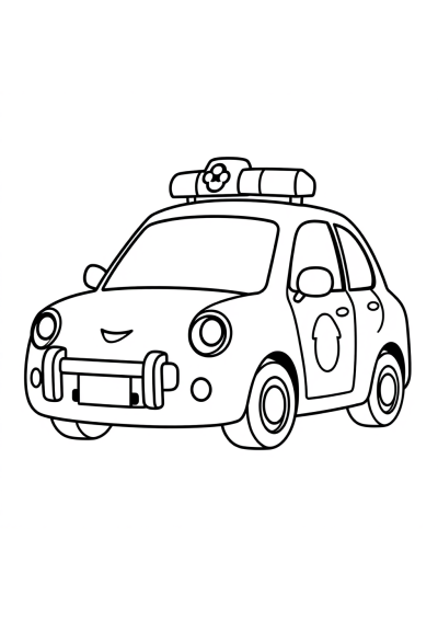 Kawaii Police Car Coloring Page