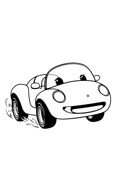 Kawaii Race Car Speeding Coloring Page