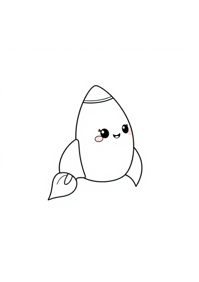 Kawaii Rocket Ship Flying Coloring Page