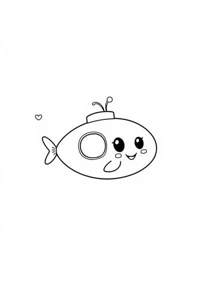 Kawaii Submarine Underwater Coloring Page