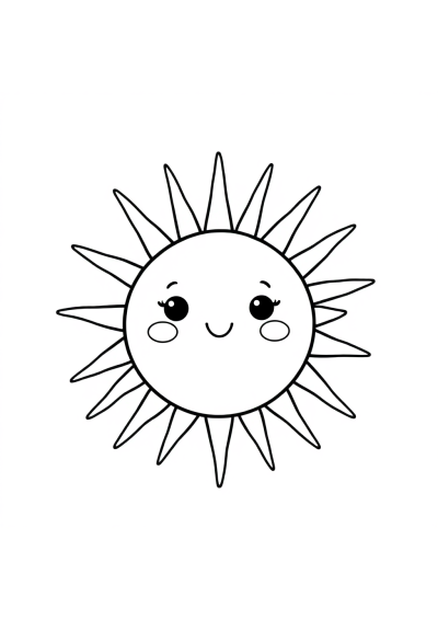 Kawaii Sun With Rays Coloring Page