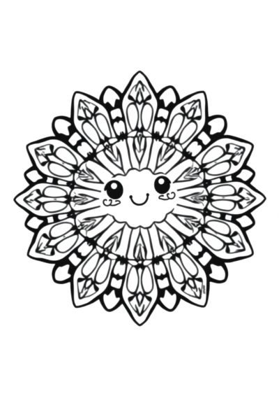 Kawaii Symmetrical Mandala Pattern Coloring Page