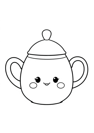 Kawaii Tea Pot Coloring Page