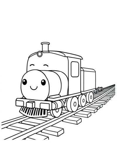 Kawaii Train On Tracks Coloring Page