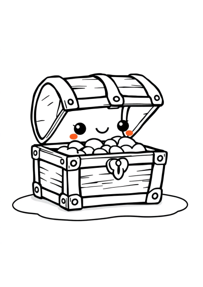Kawaii Treasure Chest Coloring Page