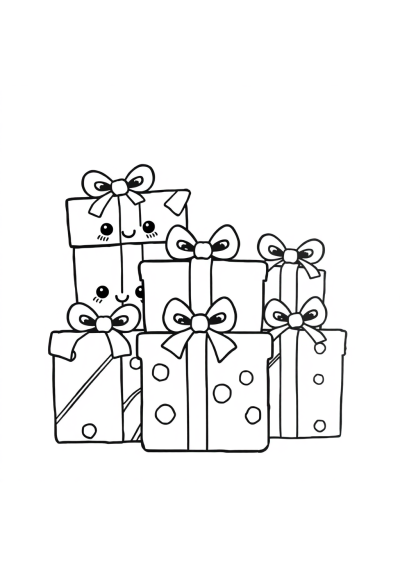 Kawaii Wrapped Presents Coloring Page