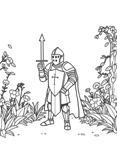 Knight In Armor In Garden Coloring Page