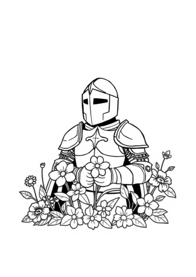 Knight In Armor With Flowers Coloring Page