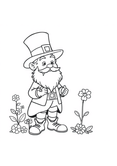 Leprechaun With Flowers Coloring Page