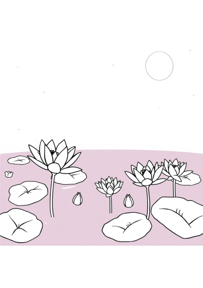 Lily Pond At Night Coloring Page