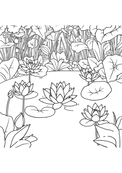 Lily Pond In Garden Coloring Page