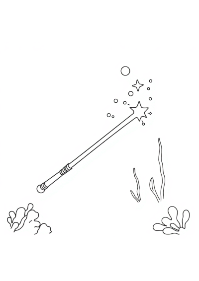 Printable Magic Wand Underwater Coloring Page