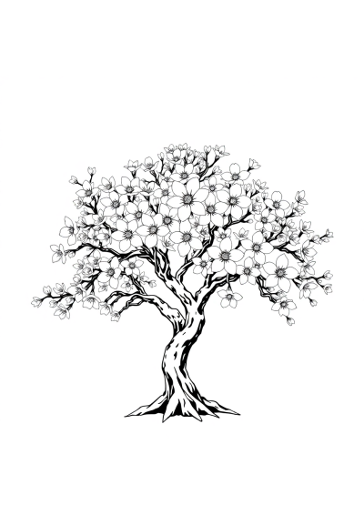 Magical Cherry Blossom Tree Coloring Page