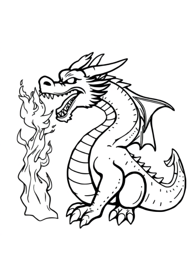 Magical Dragon Breathing Fire Coloring Page