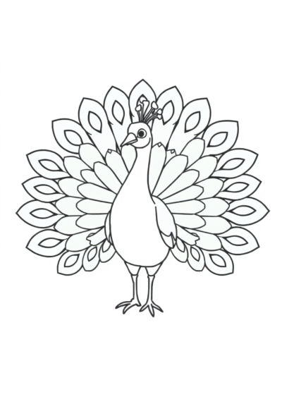 Magical Peacock With Feathers Spread Coloring Page