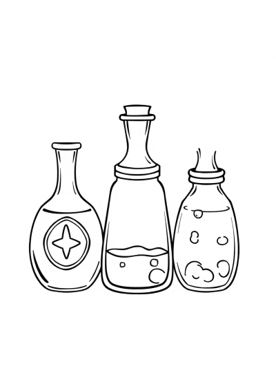 Magical Potion Bottles Coloring Page