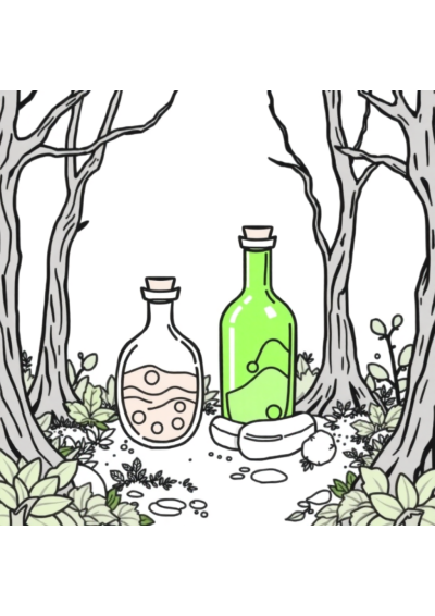 Magical Potion Bottles In Forest Coloring Page