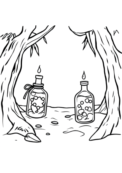 Magical Potion Bottles On Beach Coloring Page