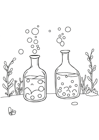 Magical Potion Bottles Underwater Coloring Page