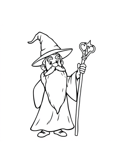 Magical Wizard With Staff Coloring Page