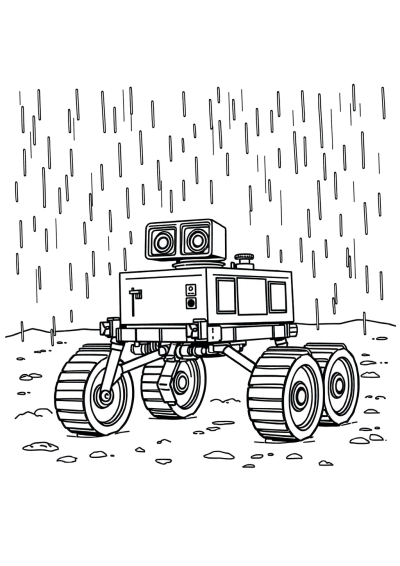 Mars Rover In Rain Coloring Page