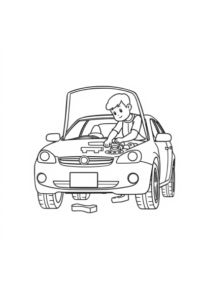 Mechanic Fixing Car Coloring Page