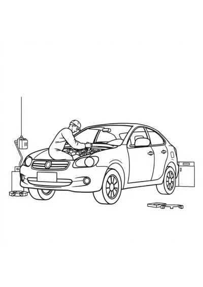 Mechanic Fixing Car In Space Coloring Page
