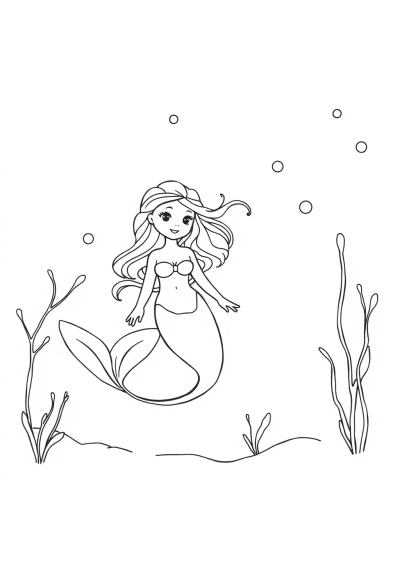 Mermaid Underwater In Winter Coloring Page