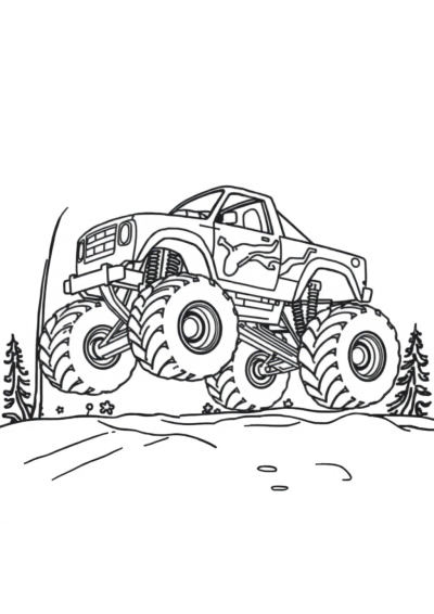 Monster Truck Jumping In Winter Coloring Page