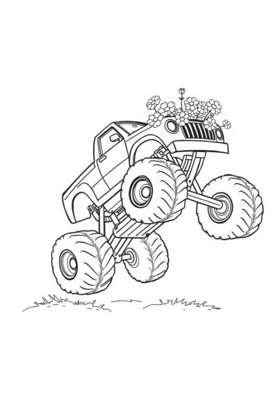 Monster Truck Jumping With Flowers Coloring Page