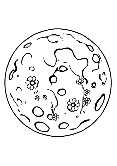 Moon Surface With Craters With Flowers Coloring Page